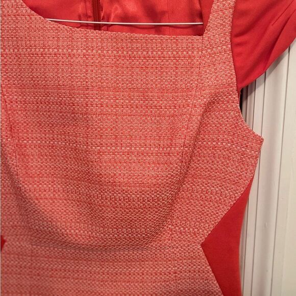 Coral Sheath Mini Dress with Puff Cap Sleeves and Cowl Neck - Picture 3 of 6
